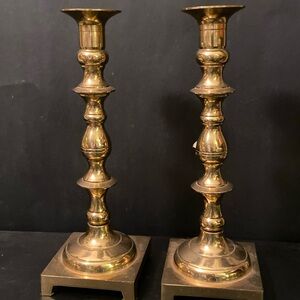 Vintage Gold Lacquered Solid Brass Candlesticks  H-10”